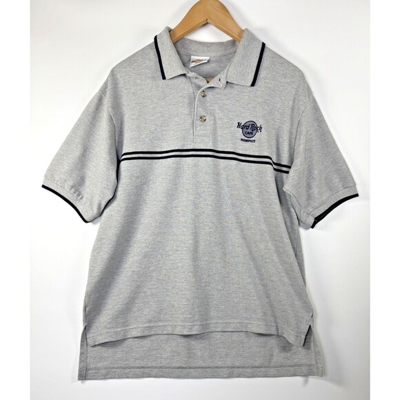 Hard Rock Cafe Memphis Polo Shirt Mens Medium Embroidered Striped Made in USA - Picture 1 of 13